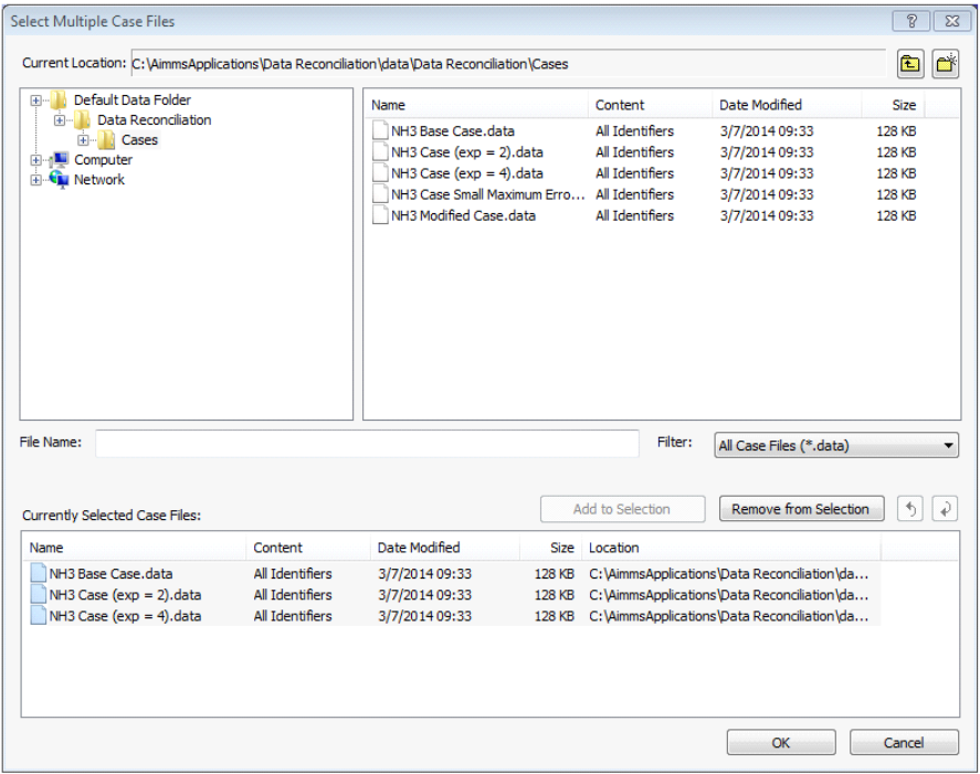 The **Select Multiple Case Files** dialog box