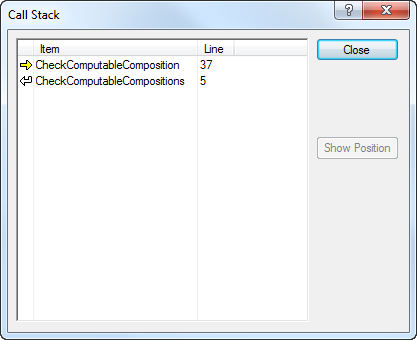 The **Call Stack** dialog box