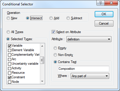 The **Conditional Selector** dialog box