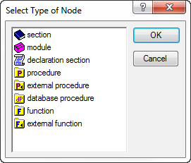 Dialog box for selecting a node type