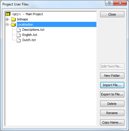 Default of localization data as user project files