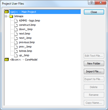 The **Project User Files** dialog box