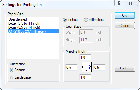 The **Text Printing** dialog box